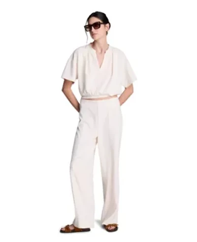 Shoulder Pleated Short Sleeve Crewneck Pullover