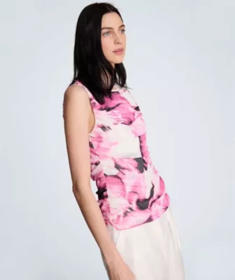 Sleeveless Crewneck with Side Ruching