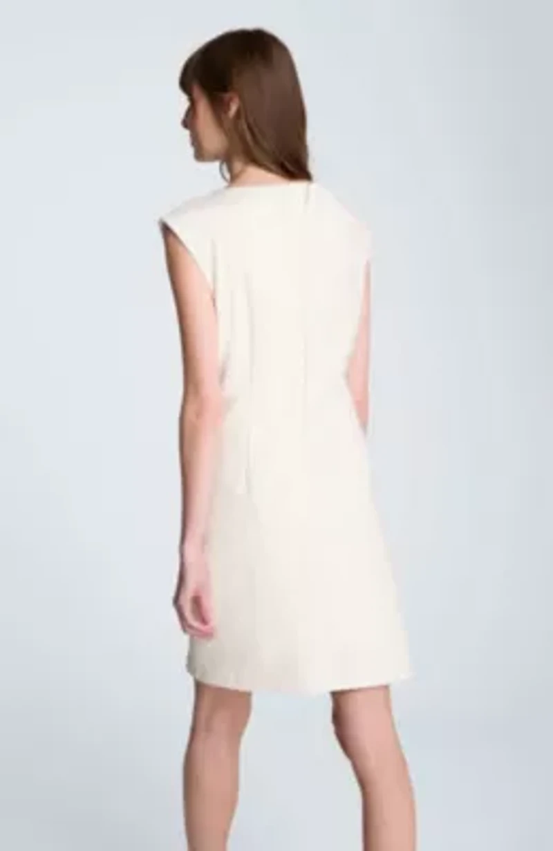 Vegan Leather Boatneck Ruched Waist Short Dress