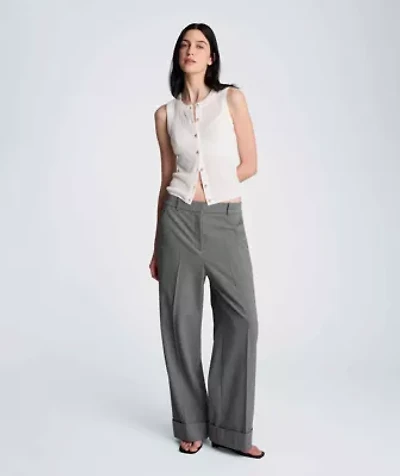High Rise Fly Front Wide Leg Pleated Cuffed Pant