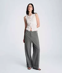 High Rise Fly Front Wide Leg Pleated Cuffed Pant