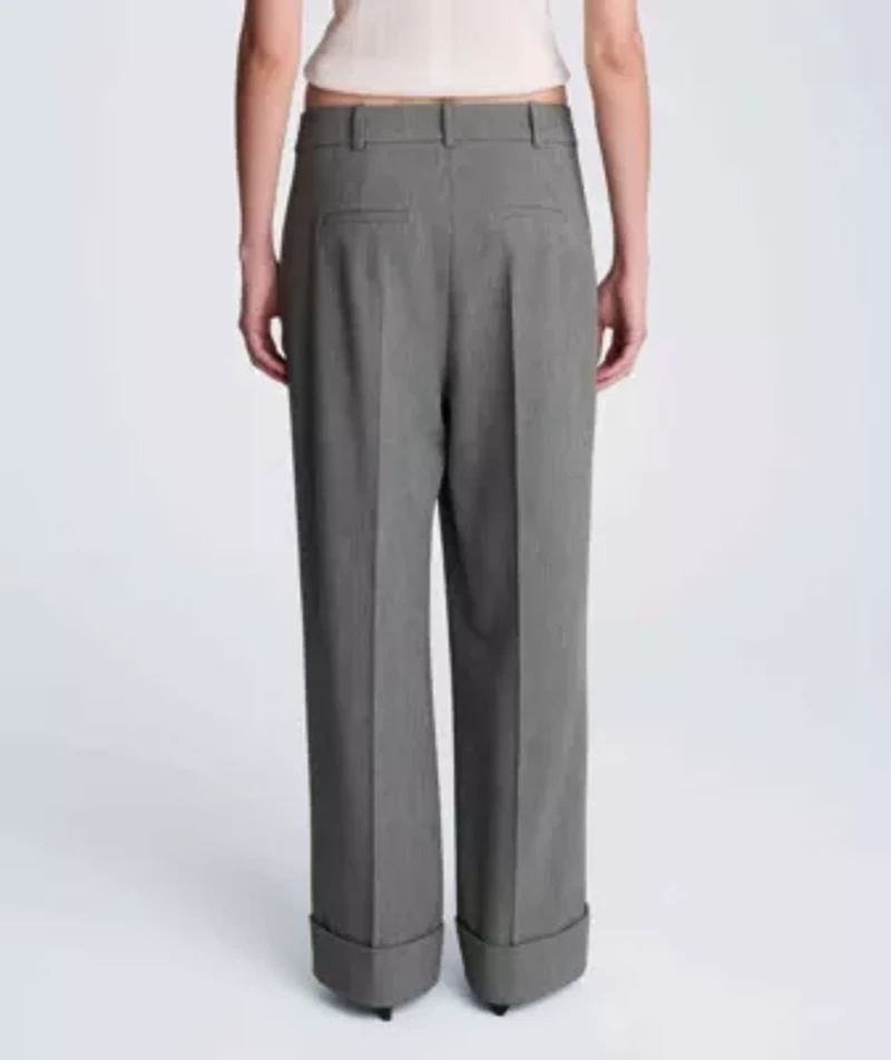 High Rise Fly Front Wide Leg Pleated Cuffed Pant