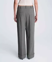 High Rise Fly Front Wide Leg Pleated Cuffed Pant