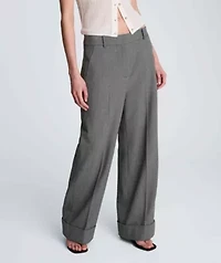 High Rise Fly Front Wide Leg Pleated Cuffed Pant