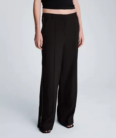 Fly Front High Rise Wide Leg Zipper Pintuck