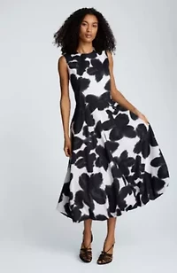 Bubble Hem Printed Midi Dress