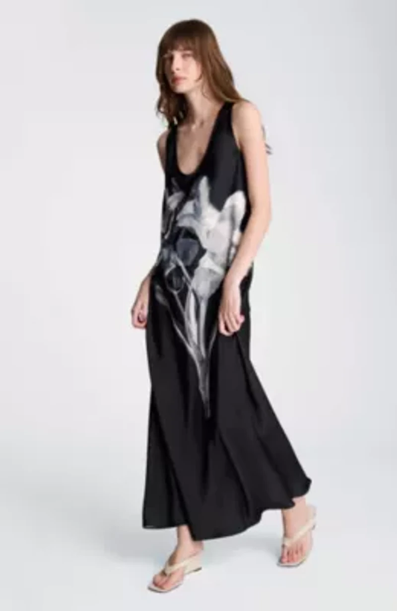 Long Printed Satin Slip Dress