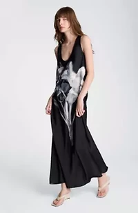 Long Printed Satin Slip Dress