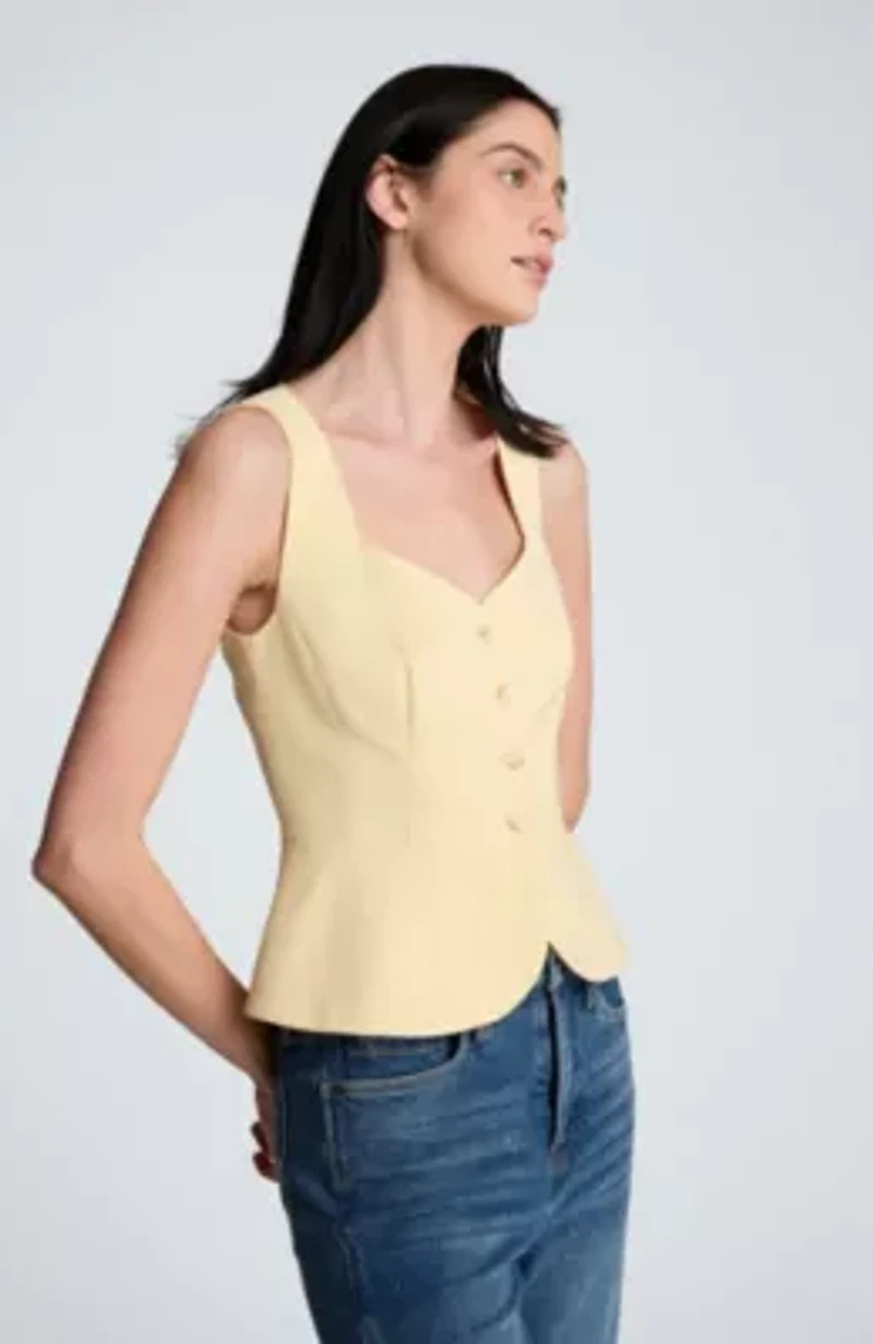 Curved Peplum Four Button Vest