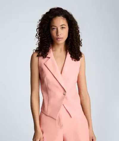 Vegan Leather Fitted One Button Vest with Notch Collar