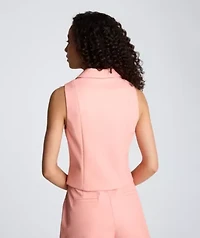 Vegan Leather Fitted One Button Vest with Notch Collar