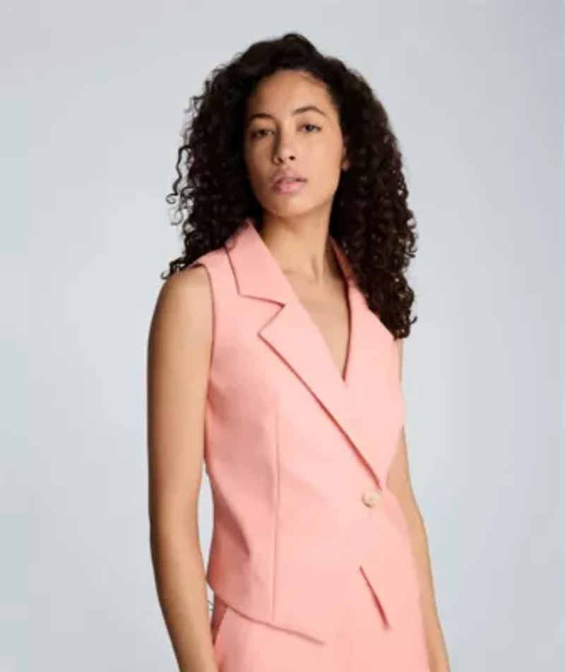 Vegan Leather Fitted One Button Vest with Notch Collar