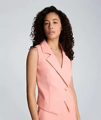 Vegan Leather Fitted One Button Vest with Notch Collar