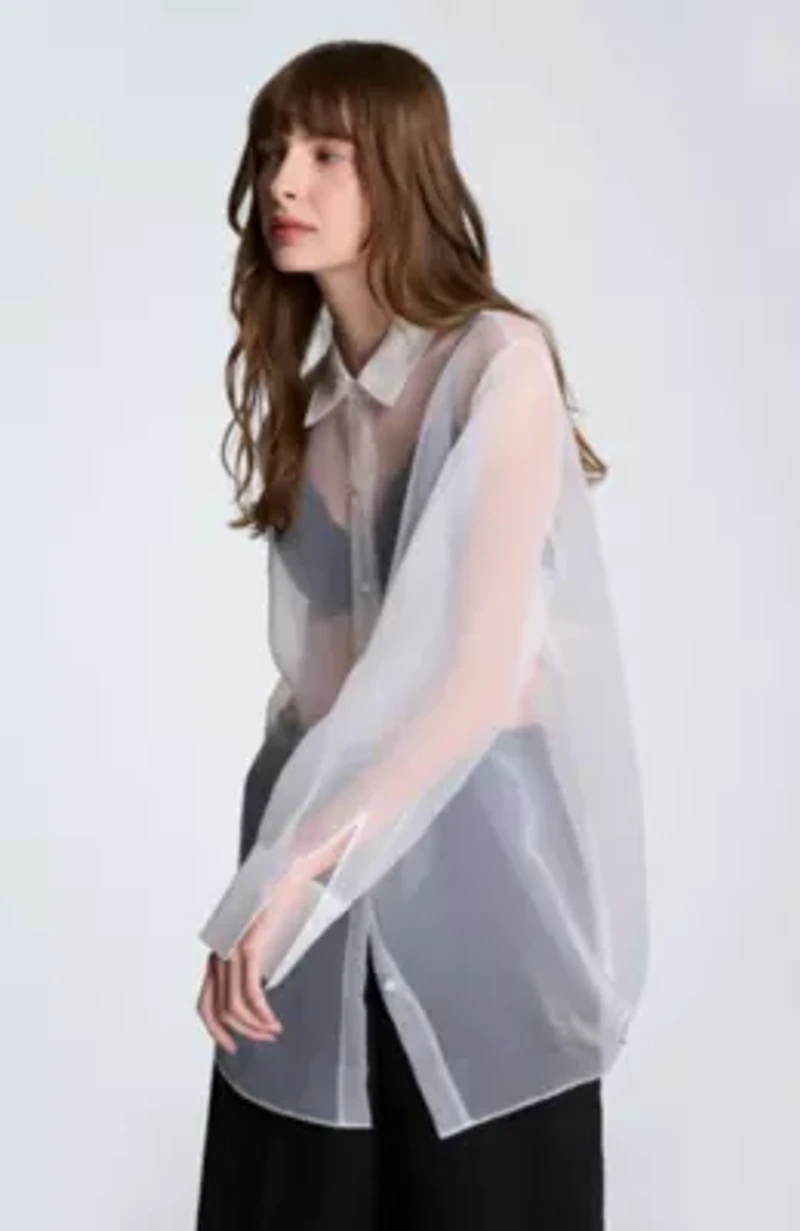 Oversized Button Front Shirt with Long Sleeves