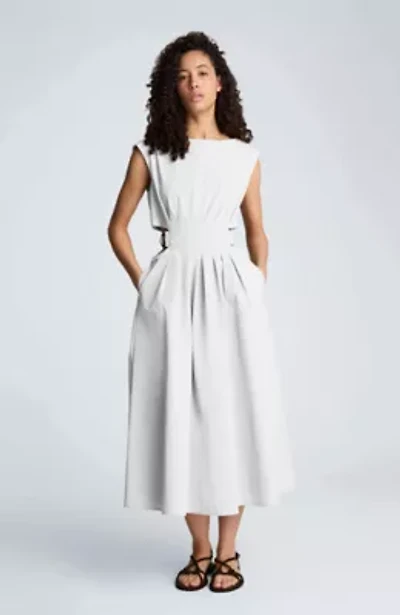 Cinched Boat Neck Midi D Ring Cinch Detail Dress