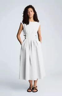 Cinched Boat Neck Midi D Ring Cinch Detail Dress