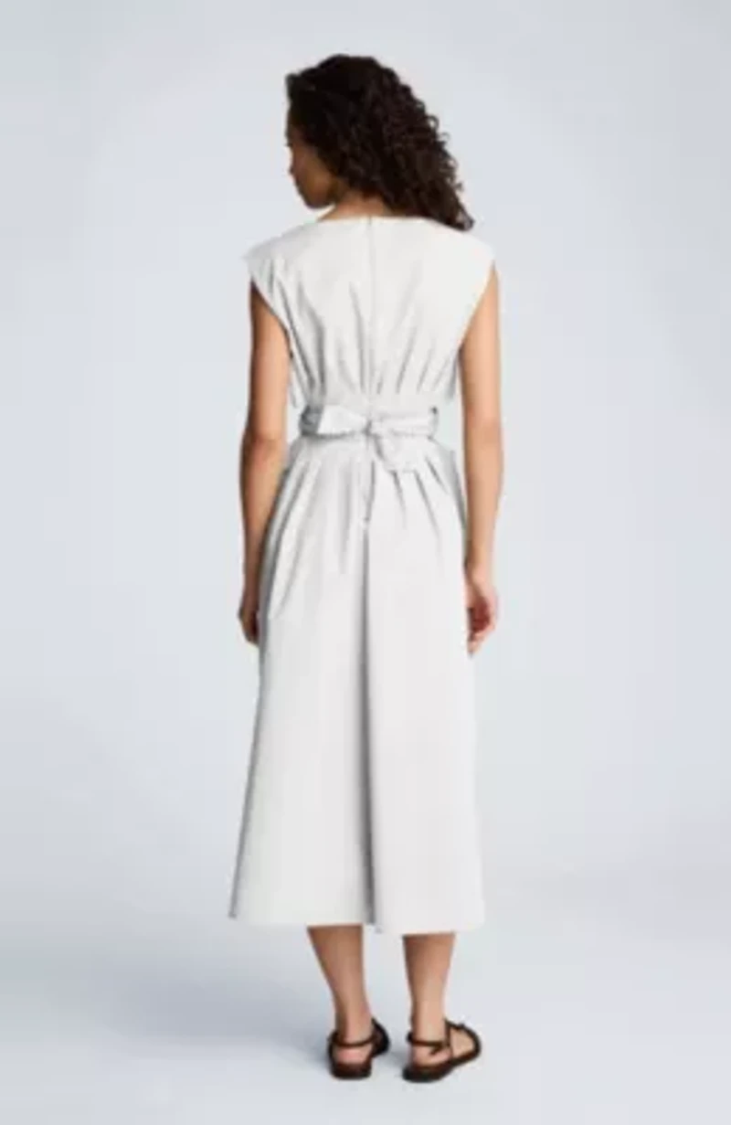 Cinched Boat Neck Midi D Ring Cinch Detail Dress