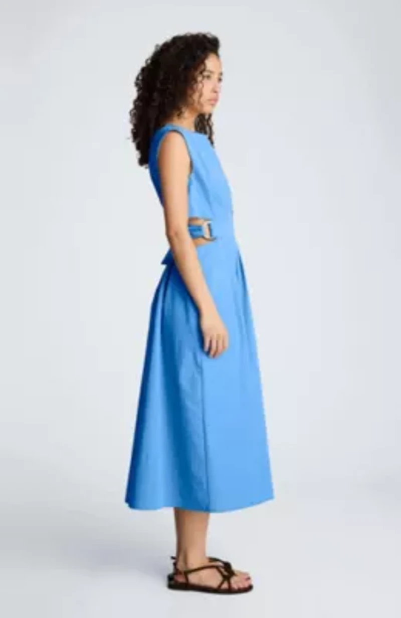 Cinched Boat Neck Midi D Ring Cinch Detail Dress