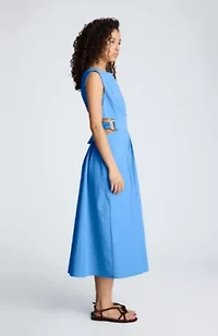 Cinched Boat Neck Midi D Ring Cinch Detail Dress