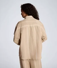 Drop Shoulder Button Front Striped Linen Shirt