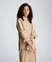 Drop Shoulder Button Front Striped Linen Shirt