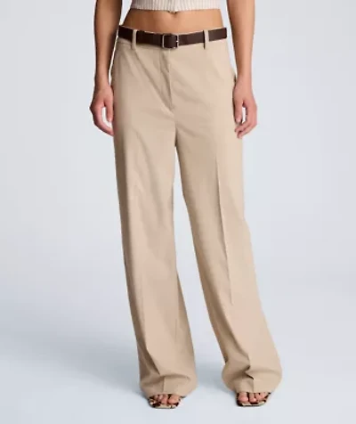 Fly Front High Rise Wide Leg Slash Pocket Pant with Belt