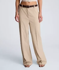Fly Front High Rise Wide Leg Slash Pocket Pant with Belt