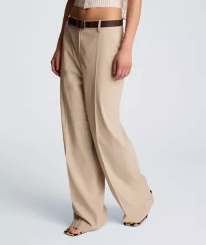 Fly Front High Rise Wide Leg Slash Pocket Pant with Belt
