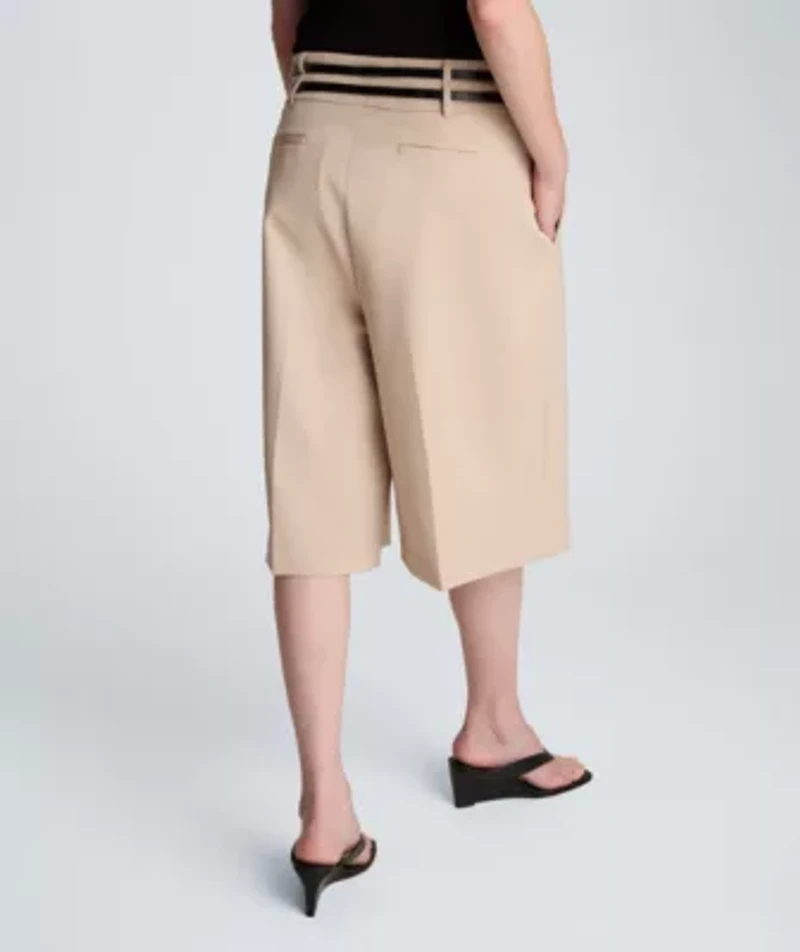 High Rise Fly Front Pleat Short with Double Belt