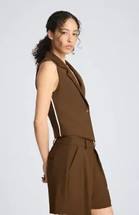 Fitted One Button Notch Collar Vest