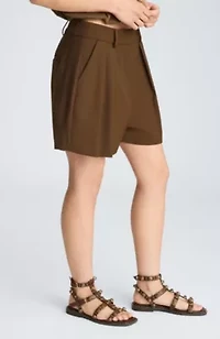 High Rise Fly Front Pleated Short