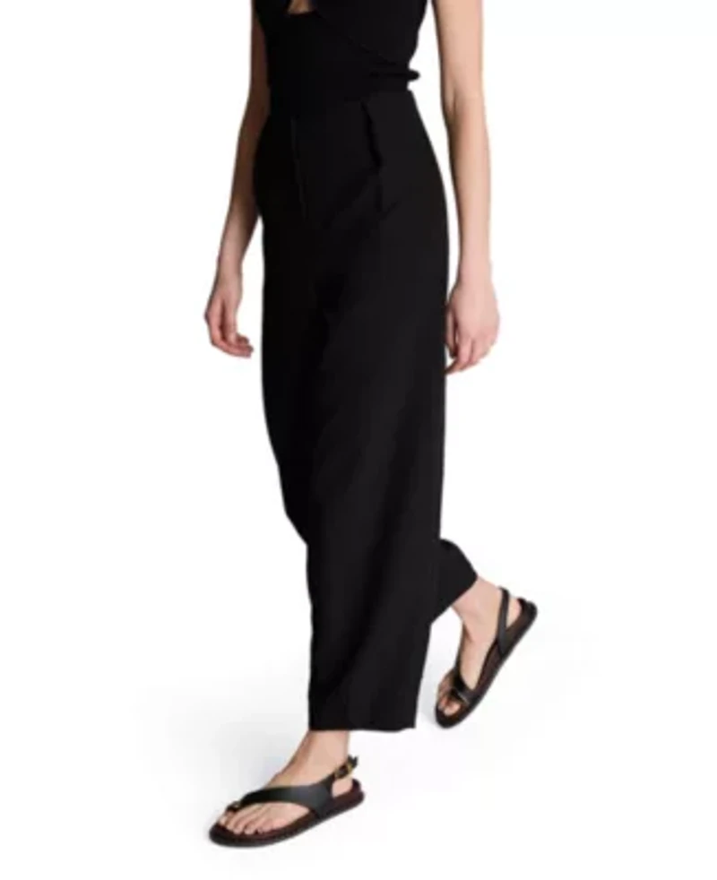 Fly Front Tapered Leg High Waisted Pleated Pant