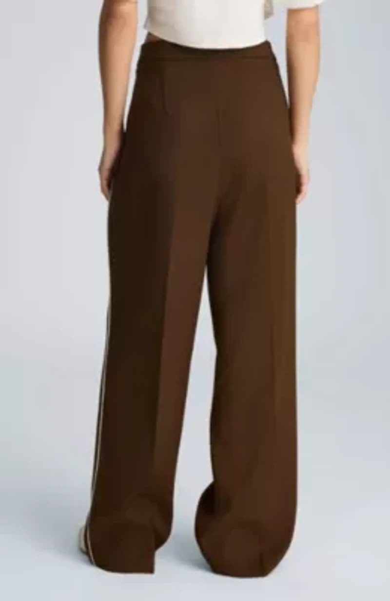 High Rise Fly Front Boyfriend Wide Leg with Side Piping Pant
