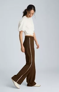 High Rise Fly Front Boyfriend Wide Leg with Side Piping Pant