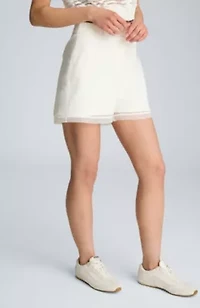 Fly Front High Rise Wide Leg Sheer Short