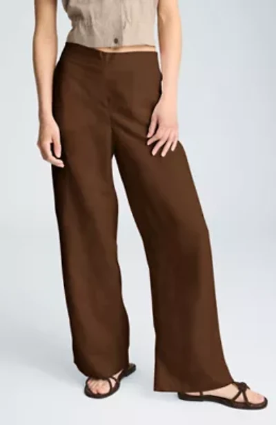 Pull On Wide Leg Elastic Back Waistband Linen Pant