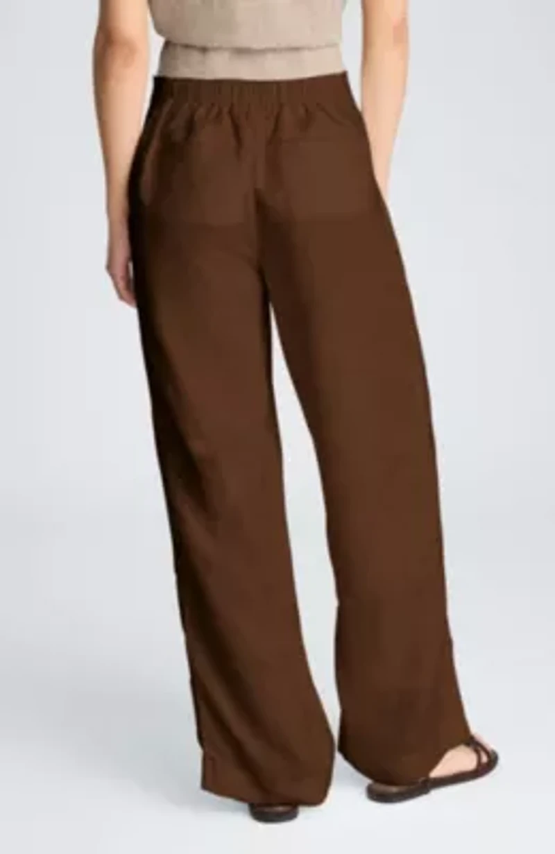Pull On Wide Leg Elastic Back Waistband Linen Pant