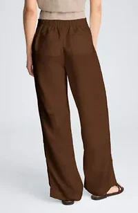 Pull On Wide Leg Elastic Back Waistband Linen Pant