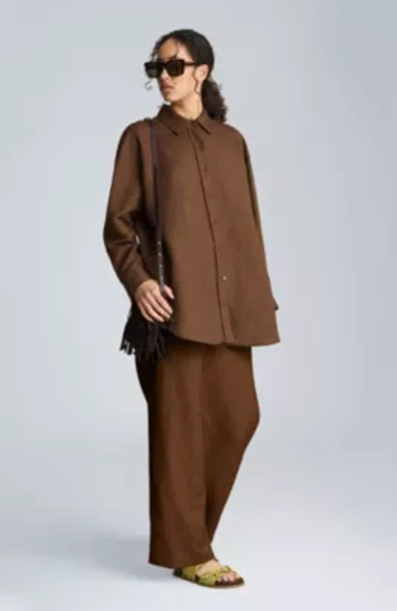 Pull On Wide Leg Elastic Back Waistband Linen Pant