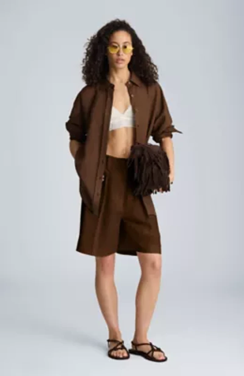 Fly Front High Rise Pleated Bermuda Short