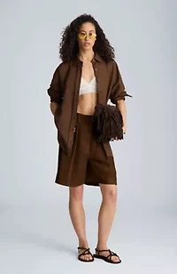 Fly Front High Rise Pleated Bermuda Short