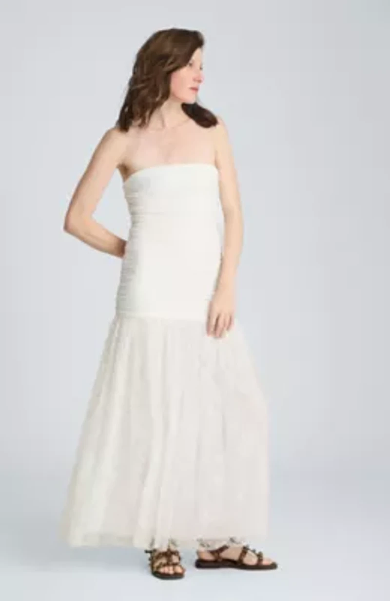 Strapless Mesh Maxi Dress