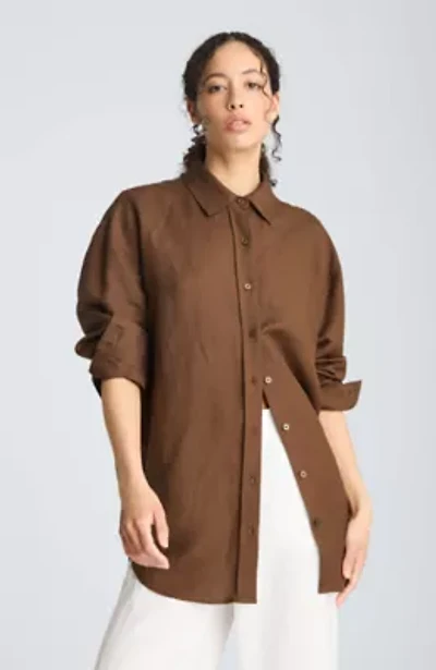 Drop Shoulder Button Front Boyfriend Linen Shirt