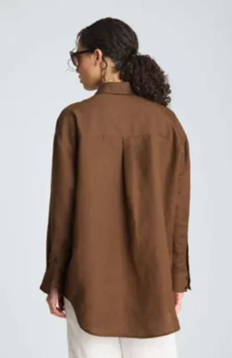 Drop Shoulder Button Front Boyfriend Linen Shirt