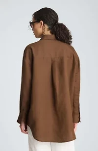 Drop Shoulder Button Front Boyfriend Linen Shirt