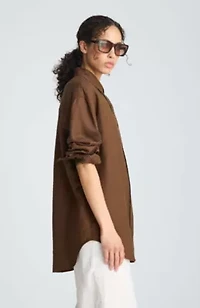 Drop Shoulder Button Front Boyfriend Linen Shirt
