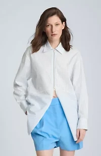 Half Zip Front Paneled Long Sleeve Shirt