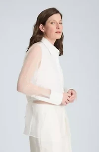 Long Sleeve Button Front Shirt with Body Overlay