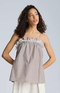 Shirred Neck Cami with Lace Trim Detail