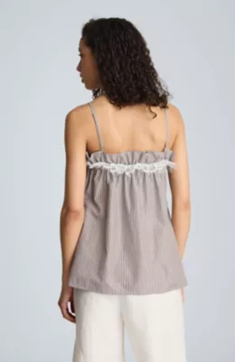 Shirred Neck Cami with Lace Trim Detail